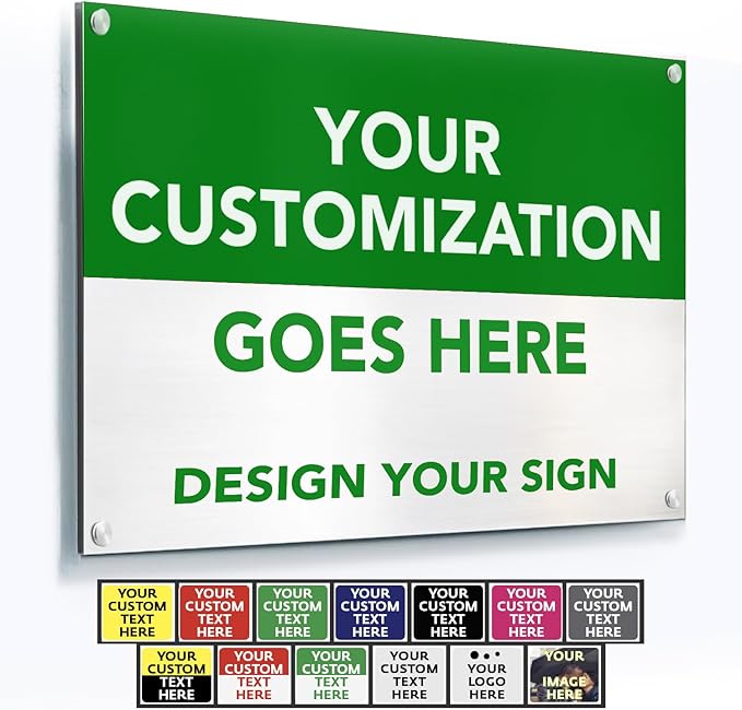 Custom Outdoor Metal Signs: Personalized Aluminum Business Signs, Waterproof, White Aluminum (Green & White, 42x28 In)