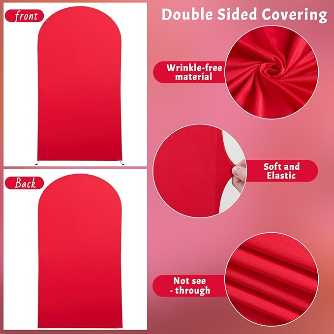 6.6FT Red Arch Cover - Polyester Fitted Wedding Arch Stand Covers Round Top Chiara Arch Backdrop Cover for Birthday Party Banquet Photo Background Decoration