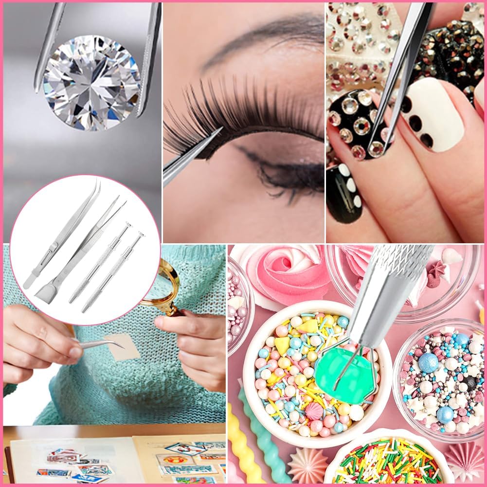 4pcs Sprinkles Tools for Cake Decorating, 4 Claw Sprinkle Pen Pearl Grabber Cakes Tweezers Pearl Sprinkle Spoon with Shovel Head Spoon for Cakes Ice Cream Baking