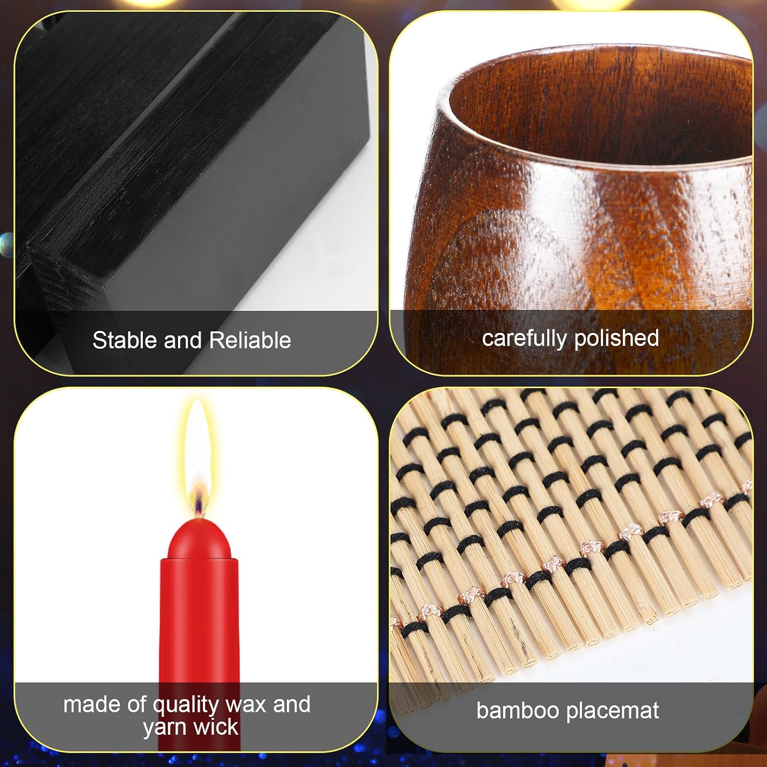 Zubebe 10 Pcs Kwanzaa Kinara Set 3 Red 3 Green 1 Black Kwanzaa Candle Set Kinara Bamboo Table Mat Candle Holder Wooden Wine Goblet for Celebration Decoration(Red Green Black)