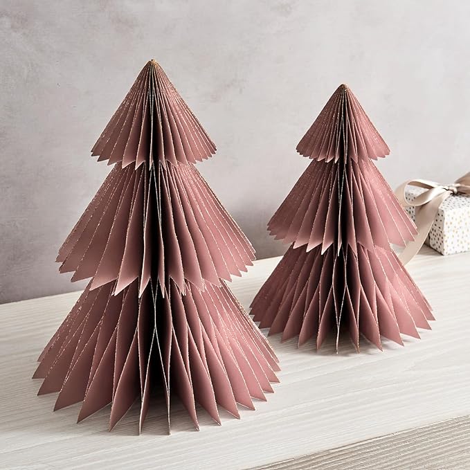 LampLust Pink Tree, 2 Pack Honeycomb Paper Trees 10 & 12 Inch, Pink Decorations, Winter Wonderland & Enchanted Forest Decorations Indoor, Home Table Top Decor, Table Centerpieces