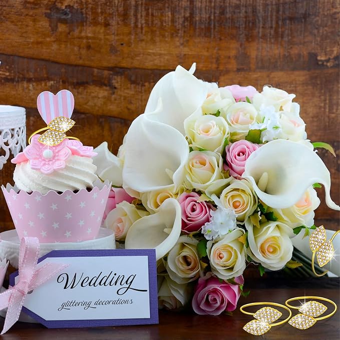 Hotop 300 Pcs Napkin Rings Gold Table Decorations, Elegant Bling Leaves Napkin Rings, Rhinestone Guest Towels Buckle for Wedding Gold Party, Thanksgiving Christmas Dinner Banquet Table Decoration