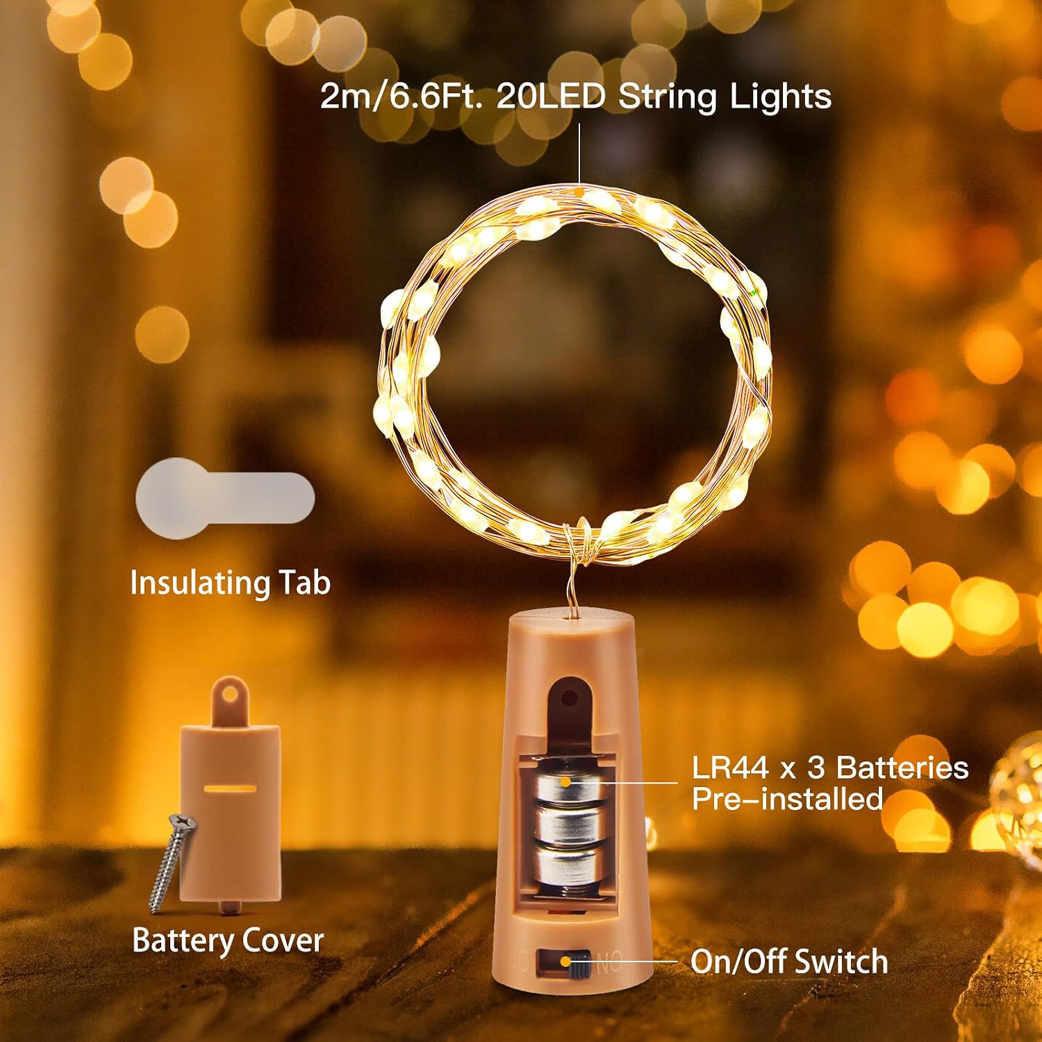 Brightown Wine Bottle Lights with Cork, 10 Pack 20 LED Waterproof Battery Operated Cork Lights, Silver Wire Mini Fairy Lights for Liquor Bottles DIY Party Bar Christmas Wedding Décor