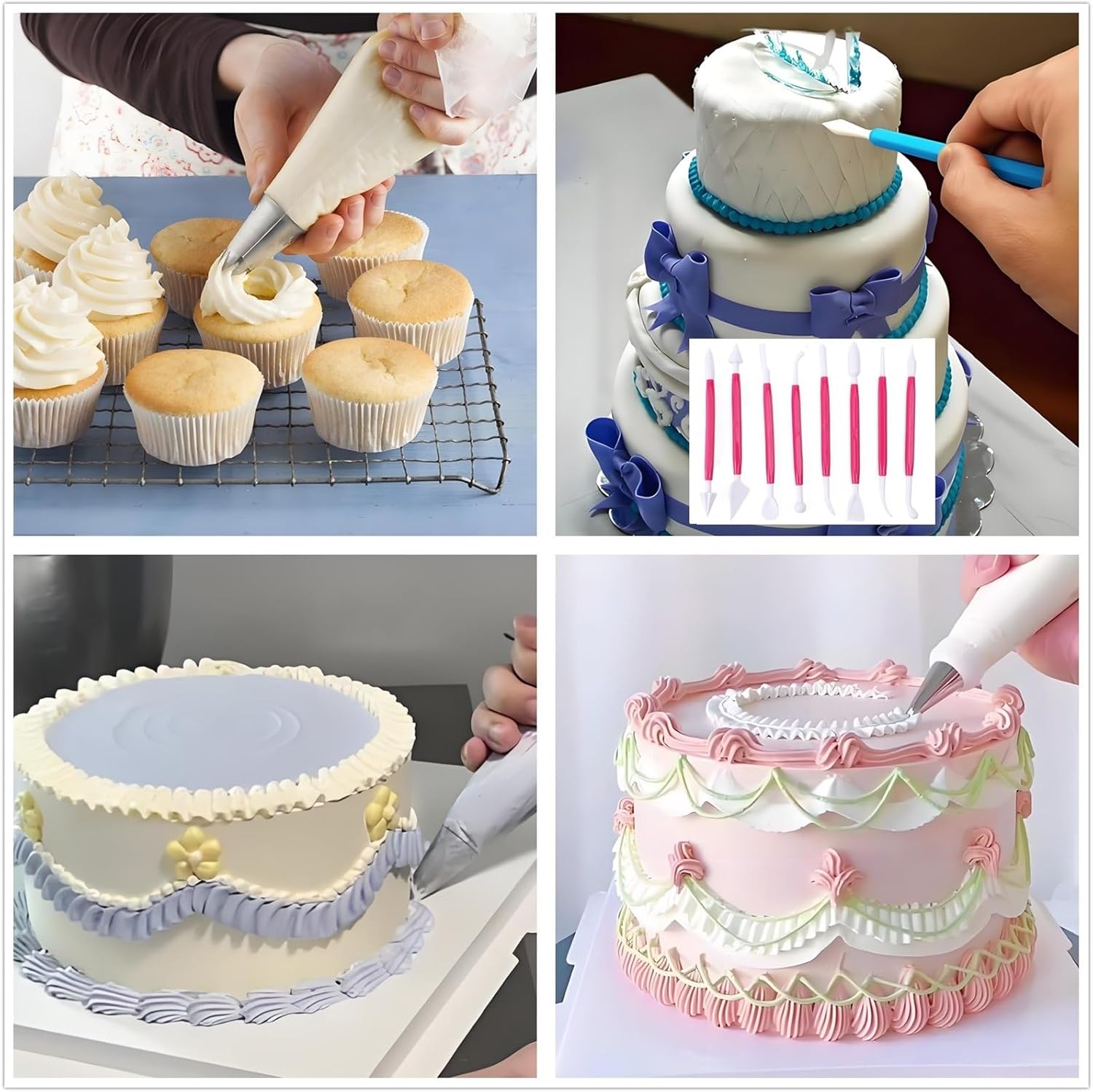 Cake Decorating Kit, 390 Pcs Baking Supplies (Pink) | Cake Turntable, Leveler, 55 Numbered Icing+Skirt Tips, 2 Spatulas, 3 Scrapers, 100 Pastry Bags,150 Cupcake Liners & More