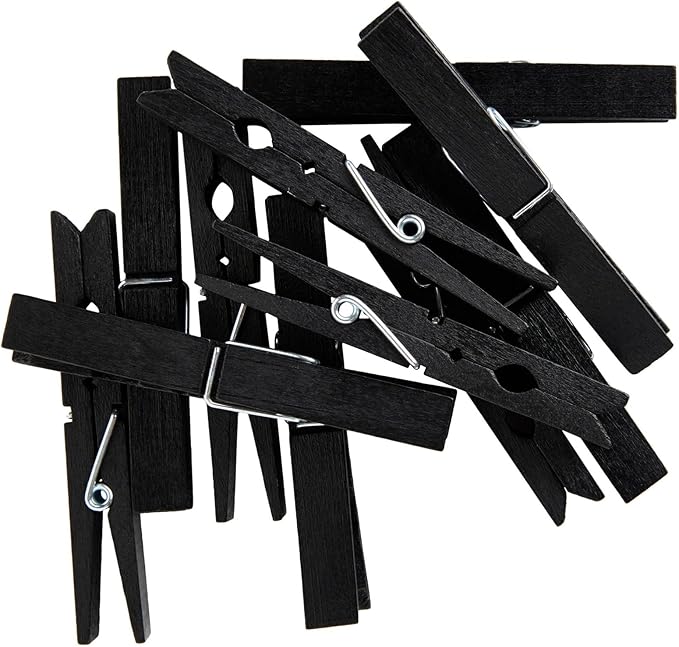 Juvale Wooden Clothespins - Indoor Laundry Hanging & Laundry Clips - Wooden Clothes Pins for Crafts & Photo Clips - Strong Spring Grip & Mini Clothespins - Pack of 100, 4 in, Black