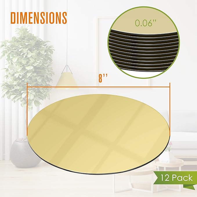 Houseables Gold Mirror Centerpieces For Tables, Round Mirrors For Centerpieces, Mirrored Trays, Round Table Plate Tray, Circle, Glass Charger, Wedding, Center Piece, Small, Base, Candle, 8 Inch, 12 PK
