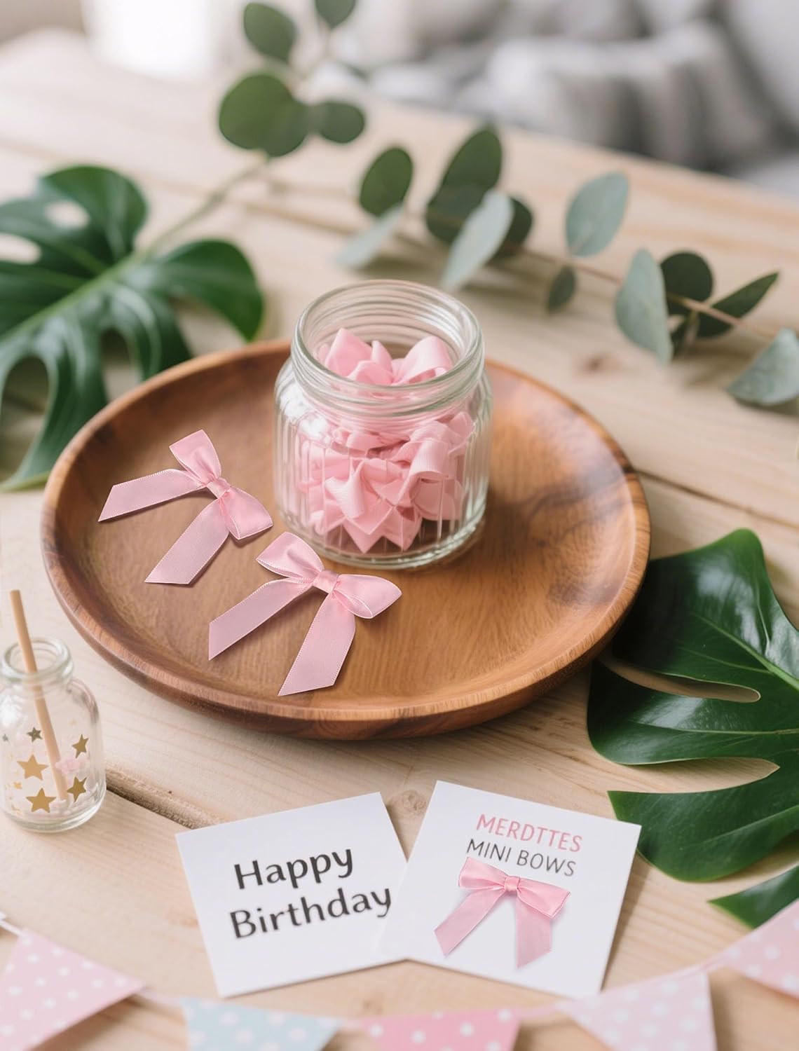 50 Pcs Pink Mini Bows 2.75 Inch Twist Tie Bows, Pink Bows for Gift Wrapping | Satin Ribbon Bows for DIY Crafts, Party Decorations, Baby Shower, Birthday, Wedding Decor, Gift Bags