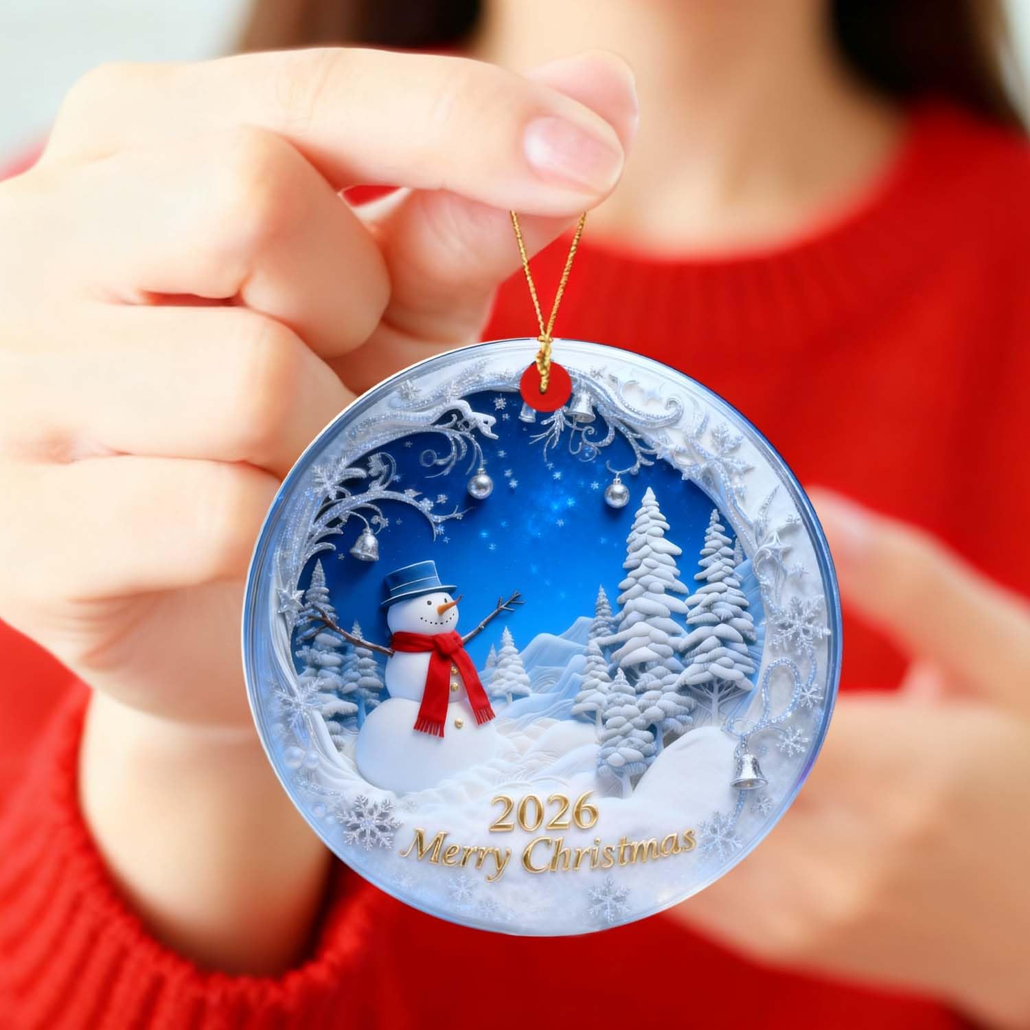 Christmas Ornaments 2026, Snowman Christmas Ornaments, Exchange for Women, Men, Collectible Dated Year Ornaments for Tree, Unique Suncatcher, Printed Stained Ceramic Effect Decor