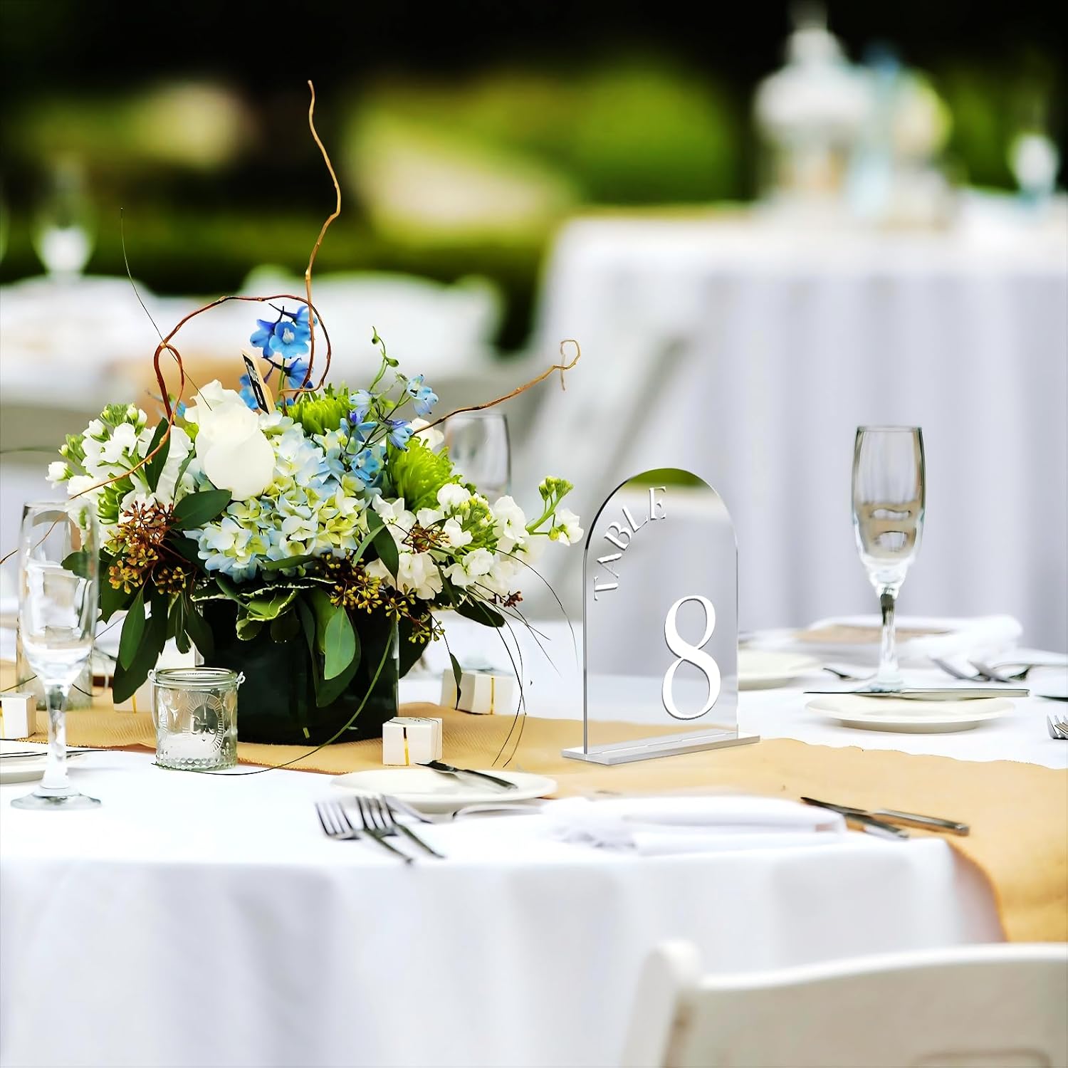 Mirror Arched Wedding Table Numbers 1-15 with Stands, 5"x7" Double-sided Letter, Acrylic Wedding Signs Centerpiece Decoration for Wedding Reception Party (Silver, Table Numbers 1-15)