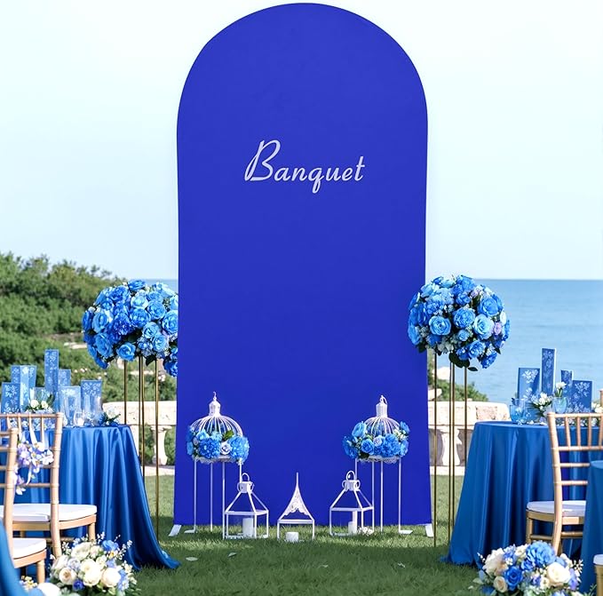 6.6FT Royal Blue Arch Backdrop Cover - Polyester Fitted Wedding Arch Stand Covers Round Top Chiara Arch Backdrop Cover for Birthday Party Banquet Photo Background Decoration