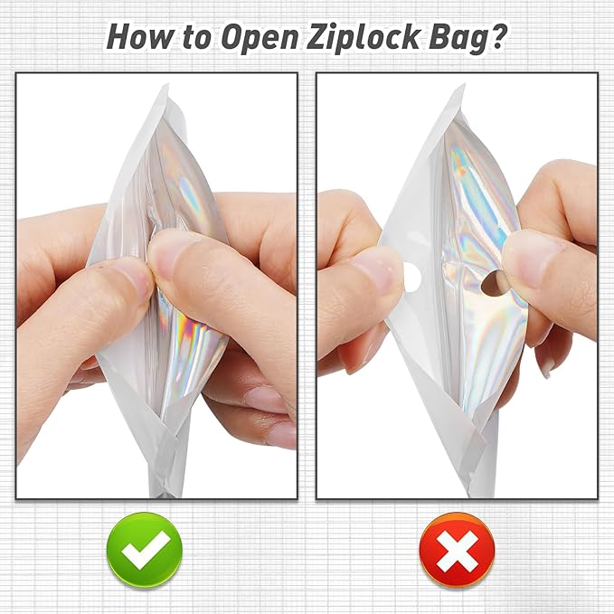 Funfery 100 Pack Gradient Holographic Bags,Resealable Bags with Zipper,Clear Window Packaging Pouchs,Foil Bag for Food Storage,Sample Jewelry Bag(4×6In,White Black)