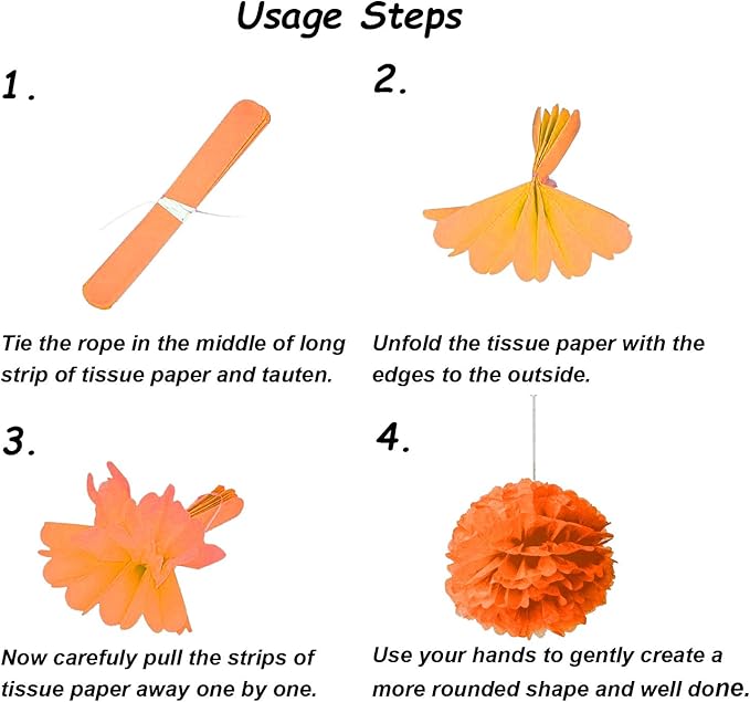 Hanging Paper Fan Set, Tissue Paper Pom Poms Flower Fan and Honeycomb Balls for Birthday Baby Shower Wedding Festival Decorations - Orange