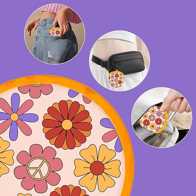 4 Styles Retro Hippie Round Foldable Hand Fan Japanese Foldable Fan Style Handheld Compact Cooling Fans,Round Folding Fan for Outdoor Games,Xmas Decoration,Festival,Party Favors,Travel,Events