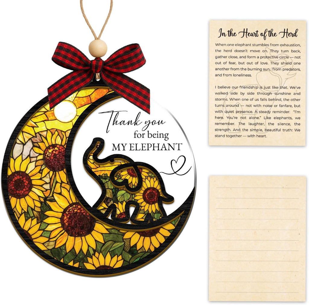 Elephant Ornament, Friendship Ornament with Story Card, Friendship Birthday Gifts for Women, Birthday Presents for Best Friends Sister, Sunflower Moon Elephant
