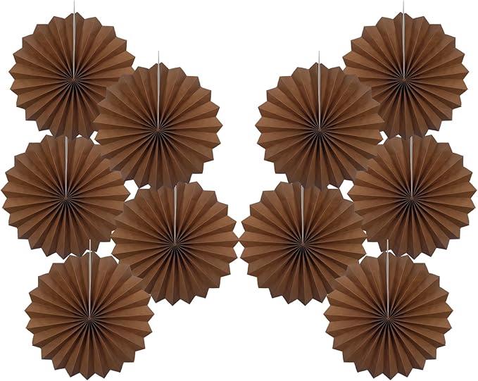 Brown Party Decorations,Brown Wedding Decorations for Party Events Accessories,Brown Birthday Decorations,Boho Party Decoration,Fall Decorations 8in Hanging Paper Fans 30 Color DIY Set(Brown)