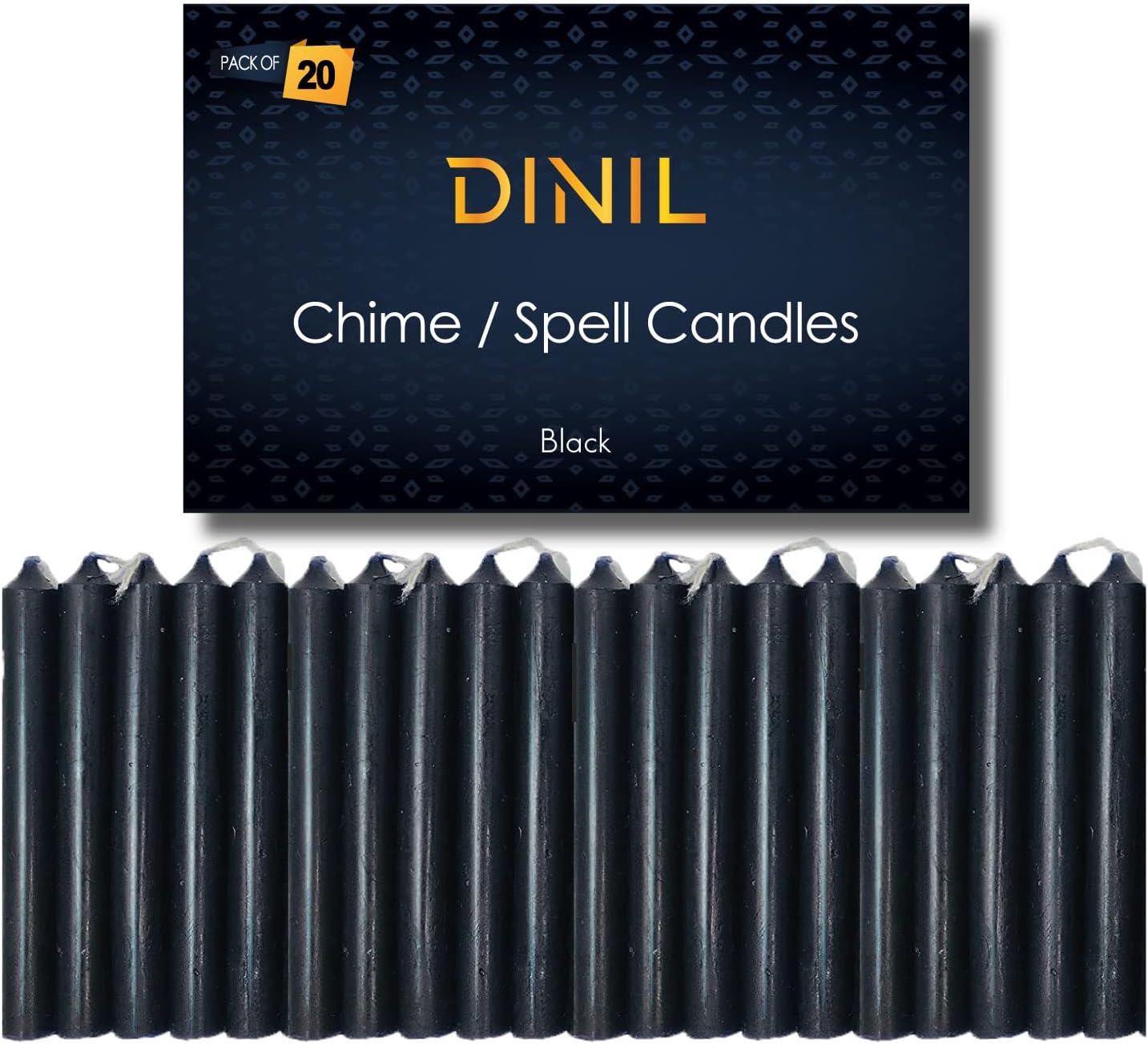 Dinil Black Spell Candles, 4 Inch Mini Chime Candles, Set of 20 | Unscented paraffin taper candles with cotton wicks; approximately 1.5-hour burn time; popular for spell work and rituals