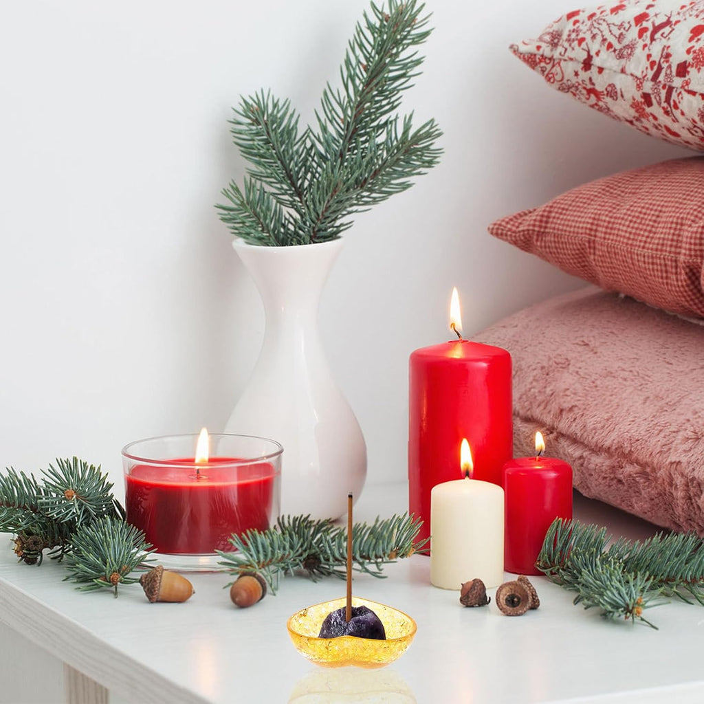 Candle Holder Decorative Bowl Heart Shaped Resin and Crystal with Sturdy Build and Unique Texture, Versatile Usage Natural Candle Decor Accent for Bedroom and Office
