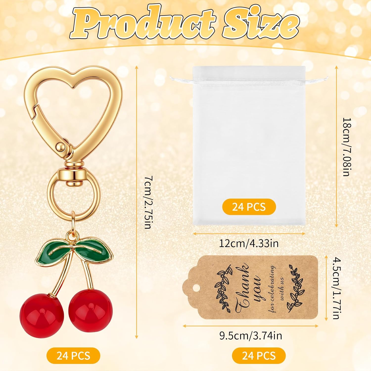 Dreamtop Cherry Keychain Party Favor - 24 Sets Cherry Keychains Bulk Xmas Party Gifts Thank You Keyring Gift Fruit Charm Accessories for Guest Baptism Baby Shower Wedding Thanksgiving