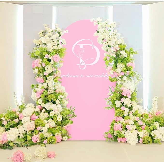 LEBENGURU Upgraded 7.2FT Wedding Arch Cover, Light Pink Spandex Fitted Arch Backdrop Cover, Round Top Chiara Stand Covers for Birthday Party Baby Shower Banquet Balloon Décor
