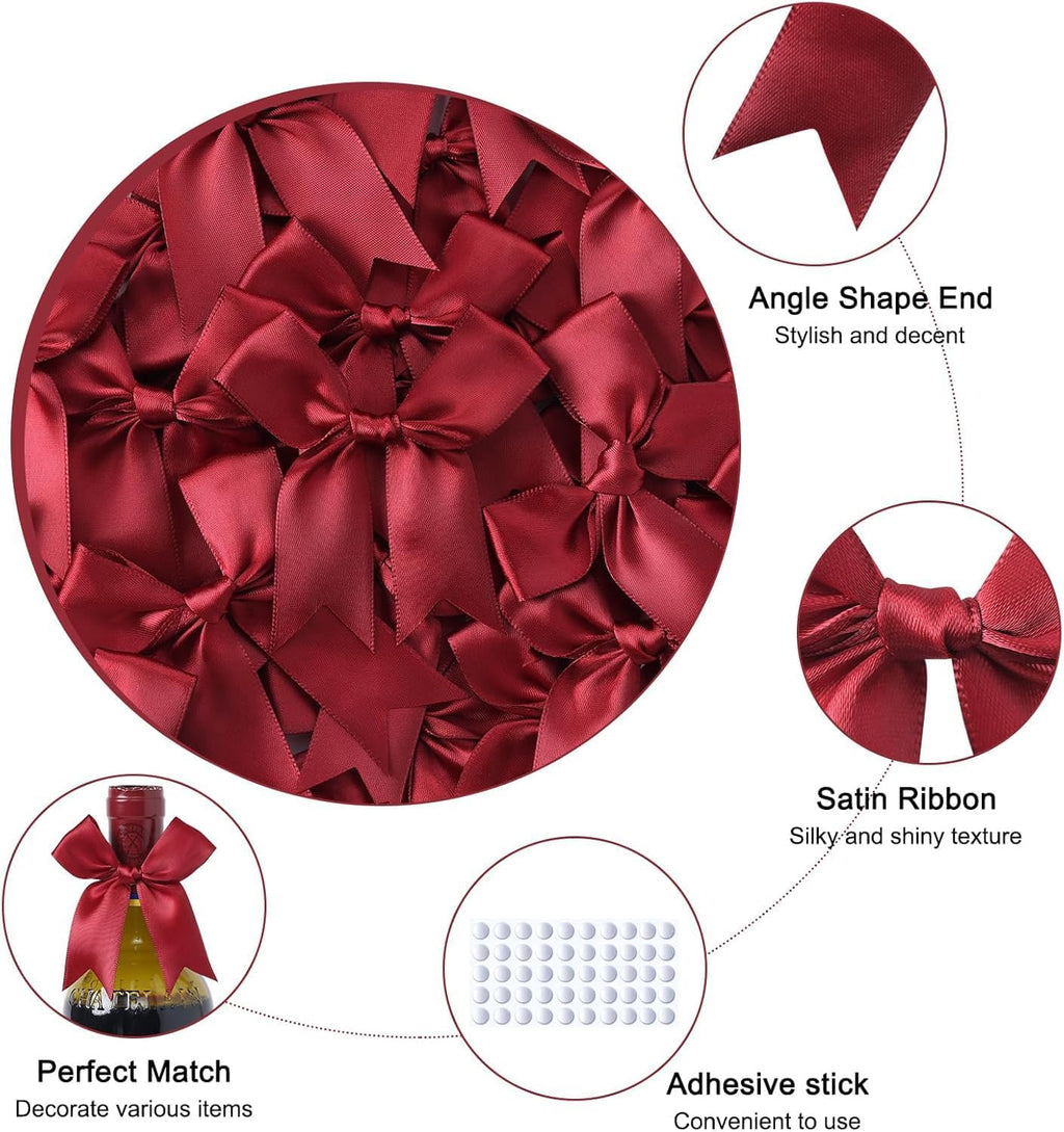 Feluwi 50Pcs Red Gift Wrap Bows - Premium Satin Ribbon Bows - 3.3 Inch Elegant Bows for Gift Wrapping -Party Decorations, Wedding Decor Christmas Birthday Presents, Baby Shower, DIY Crafts Gift Bags
