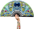 13" Large Rave Fan Bamboo, Folding Clack Hand Fans Foldable for Men Women, Boots on the Ground Poping Fan for EDM Festival Line Dance Decoration, (Space, Large 13")