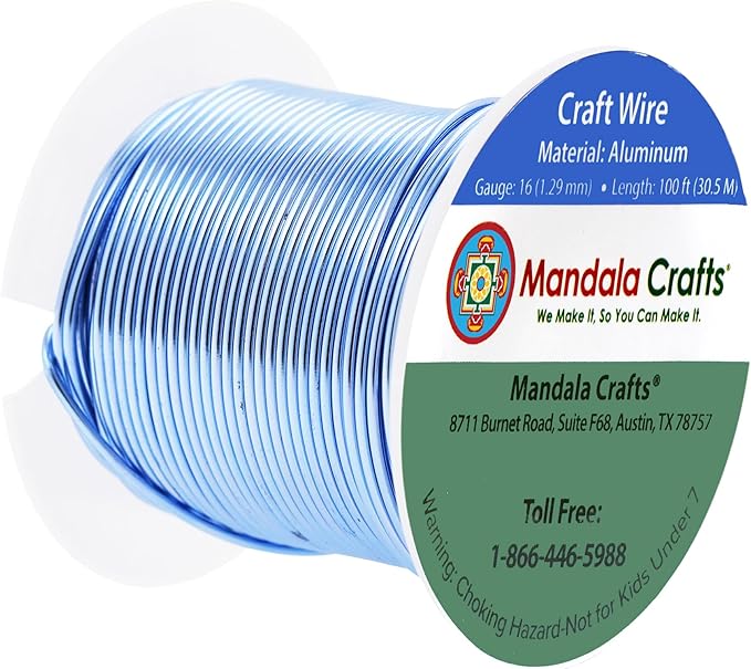 Mandala Crafts 16 Gauge Anodized Aluminum Craft Wire for Jewelry Making - 100 FT Colored Flexible Ice Blue Wire - Bendable for Bonsai Armature Crafting Sculpting