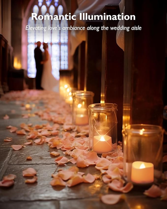 Homemory 48-Pack Novelty Flickering Flameless Tea Lights Candles, 200+Hours Battery-Operated LED Fake Candles for Wedding Table Centerpieces,Proposal,Anniversary, White Base, Ø1.5''xH1.3‘’