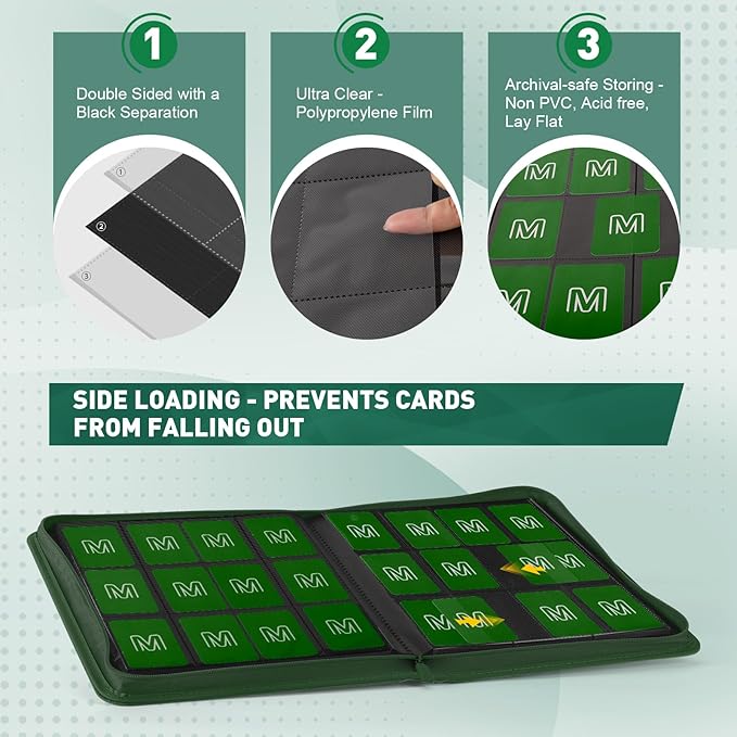 Premium Card Binder 12 Pocket for 720 Pockets Trading Card Binder, PU Zipper Card Collection Album, Sturdy Side-Loading Card Book Holder for MTG, TCG, Game Cards, Sports Cards