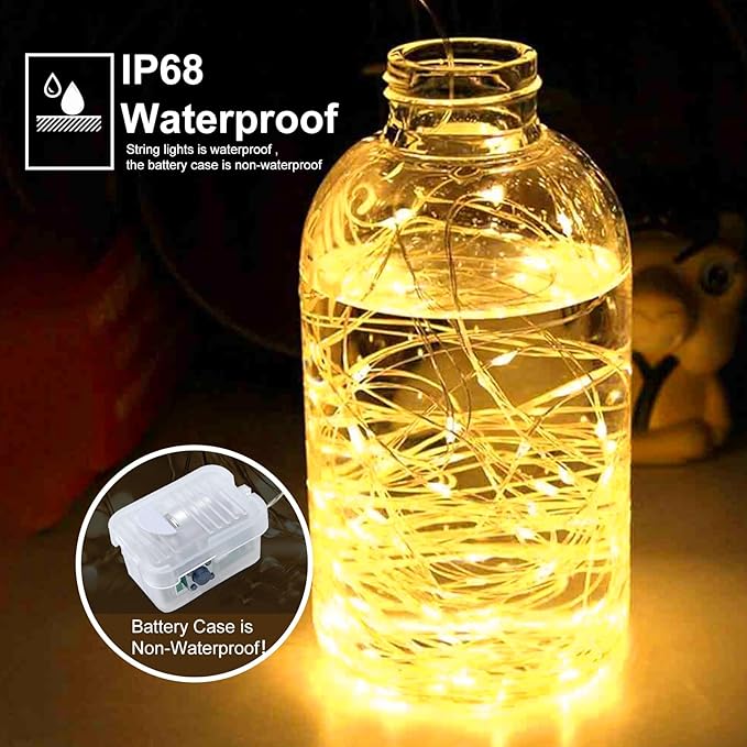 pozzolanas 100 Pack Warm White Battery Operated String Lights - 7ft Waterproof Fairy Lights with 20 LEDs for Home, Mason Jar, Party, Wedding, Halloween, Christmas Decorations