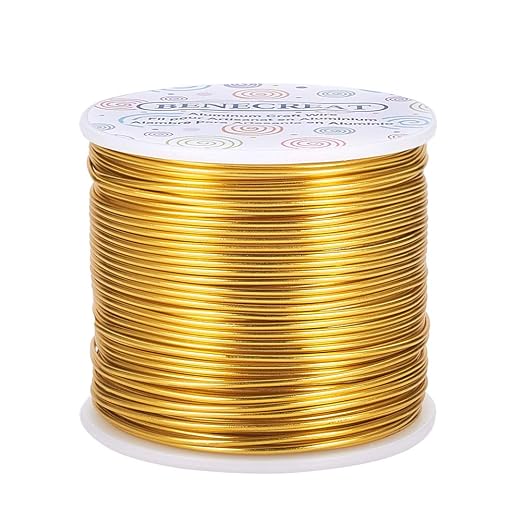 BENECREAT 15 Gauge 220FT Aluminum Wire Anodized Jewelry Craft Making Beading Floral Colored Aluminum Craft Wire - Gold