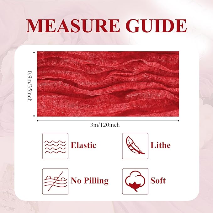 Asee'm 4PCS Fall Table Runner Cheesecloth 10FT Red Boho Gauze Fabric Rustic Sheer Cheese Cloth Runners for Thanksgiving Christmas Wedding Bridal Shower Party