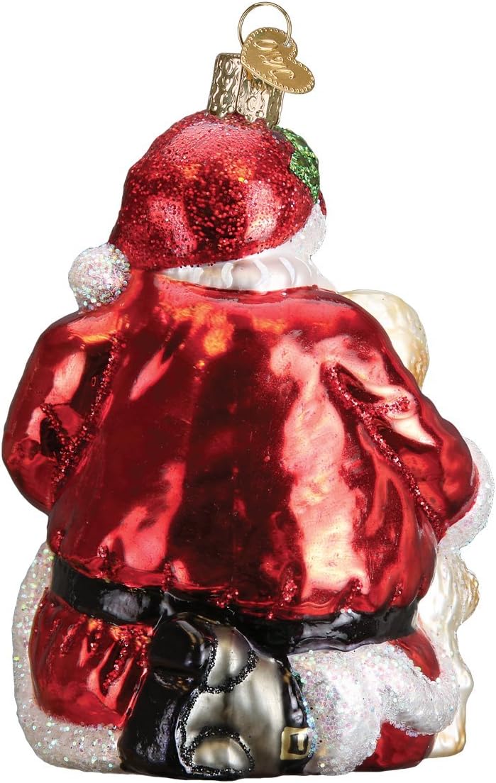 Old World Christmas Santa's Puppy Love Glass Blown Ornament for Christmas Tree, Handcrafted Holiday Decoration, Santa Collection