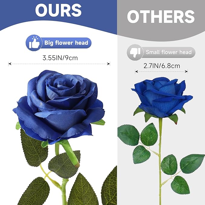 Tifuly Royal Blue Roses Artificial Flowers -12 pcs Realistic Single Long Stem Fake Silk Roses Bouquet for Party Home Wedding Centerpiece Office DIY Decor