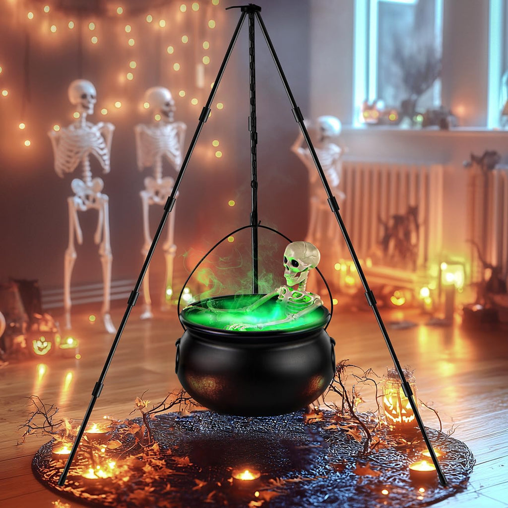 halloween decorations outdoor witch cauldron tripod with fog, package contents