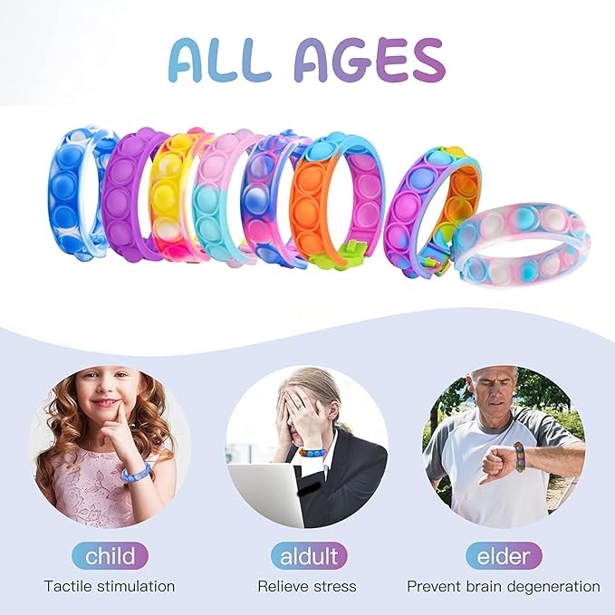 15Pcs Pop Bracelet, Party Favors for Kid, Pop Wrist Strap Fidget Toys Pack,Fidget Toys for Girils Boys, as Gifts for Easter Chrismas,Classroom Prizes for Students