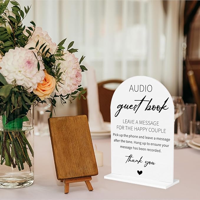 Audio Guest Book Sign for Wedding Acrylic Arch Wedding Bridal Shower Baby Shower Welcome Table Signs for Ceremony and Reception Decor 7 x 5 Inches