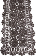 KEPSWET Cotton Handmade Crochet Lace Table Runner Dark Brown Rectangle Coffee Table Dresser Decor (14x36 inch)