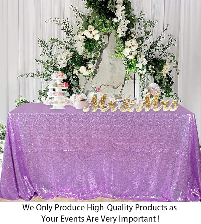 ShinyBeauty 72x72 Inch Square Sequin Tablecloth Overlay - Lavender Shimmer Wedding Table Cover for Cocktail Party, Light Purple Sparkling Cake Table Decoration