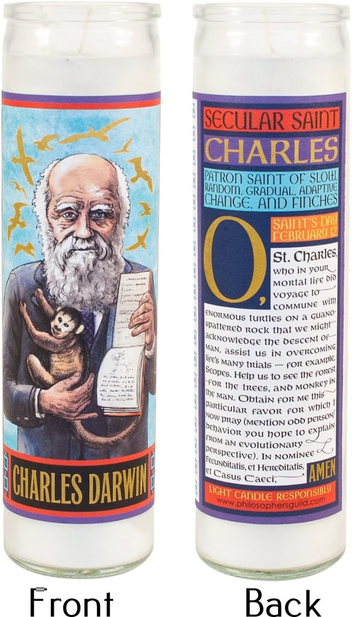 Charles Darwin Secular Saint Candle - 8.5 Inch Tall Glass Prayer Votive - Made in The USA