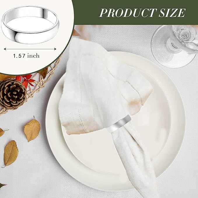 Silvery Napkin Rings-10 Pcs Stainless Steel Napkin Rings,Metal Napkin Ring for Table Settings Wedding Christmas Party Dinner Table