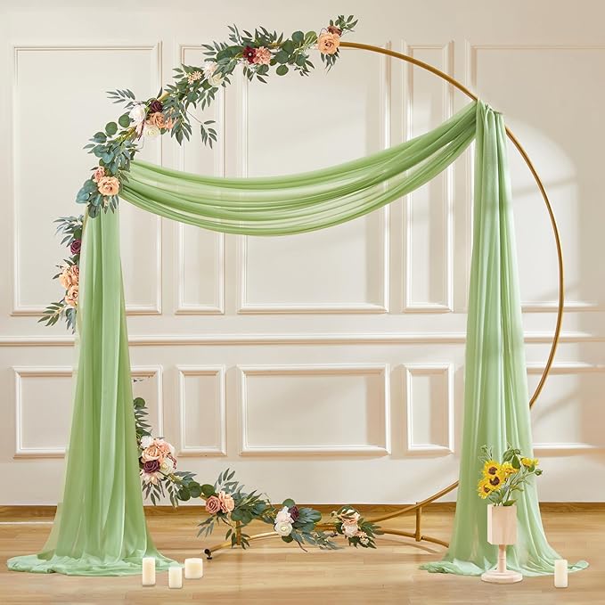 30" x 20Ft Wedding Arch Draping Fabric, 1 Panel Olive Green Sheer Curtain Drapes Extra Wide & Long Backdrop Curtains for Wedding Arch Ceremony Birthday Party Decorations