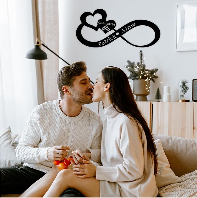 Infinity Heart Metal Wall Decor, Unique Infinity Heart Wall Decor Love Sign Plaque Steel Art Geometric Wall Decor Set Cut Out for Outside (Infinity Heart Love Sign)