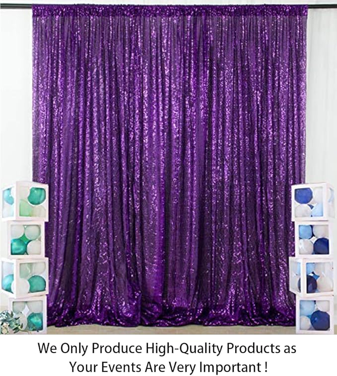ShinyBeauty Purple Sequin-Backdrop-Curtain 2Panels 5FTx10FT Glitter Wedding Backdrop Photography Backdrops Shimmer Curtains Payette Sequin Backdrop Royal Purple Fabric Background