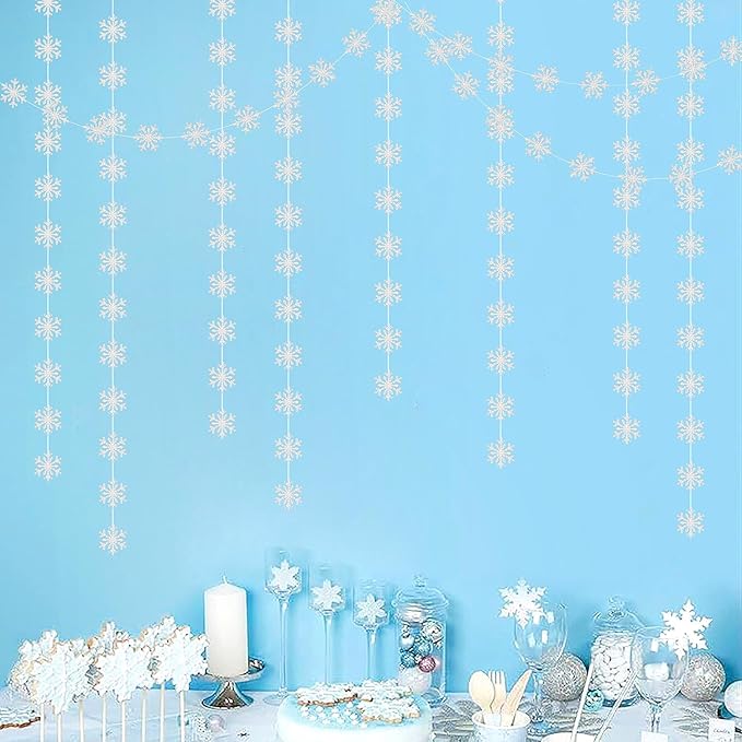 Snowflake-Snow Silver Christmas Party-Decoration Garland - 52ft Frozen Winter Wonderland Ornaments Hanging Paper Streamers,New Years Birthday Baby Shower Wedding Holiday Ceiling Decor Hugfond