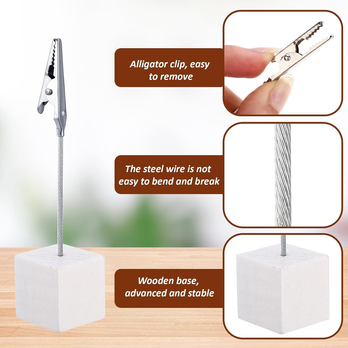 100 Pcs Cube Base Memo Clip Holder with Alligator Clip, White