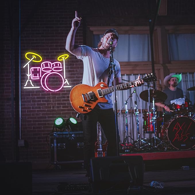 Drum Kit Neon Sign Dimmable Multicolored Led Neon Light for Wall Decor Drum Kit Shape Neon Light Sign USB Powered Led Neon Signs for Bar Live Music Music Studio Party Decoration