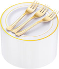 wellife 240 pcs disposable dessert plates with gold, main product view