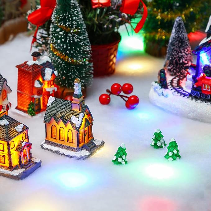 Jetec LED Christmas Fake Snow Blanket with Lights Artificial Snow Blanket with 2 Pcs LED Lights Lighted Snowflake Table Runner for Christmas Tree Village Display Winter Party Decor(15.75''x 59.06'')