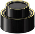 100PCS Black Plastic Plates Set with Gold Rim, 50 10.25 inch Dinner Plates and 50 7.5 inch Dessert Plates, Premium Disposable Plates forfor Party, Wedding, Holiday,And Halloween