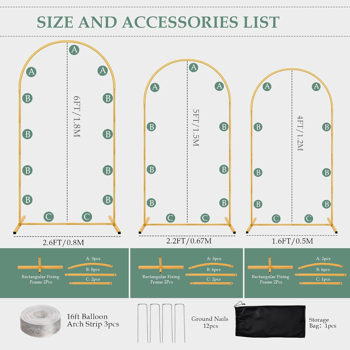 wellsign 6ft 5ft 4ft wedding arch backdrop stand, close-up detail